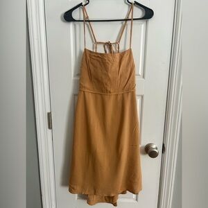 NWT American Eagle Outfitters Mustard Yellow/Tan Silky Tie-Back Slip Mini Dress